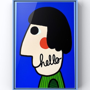 Retro Hello character art print/ 60s/70s inspired wall art/ 70s revival/ hello lettering wall art/ retro design/ retro aesthetic wall art