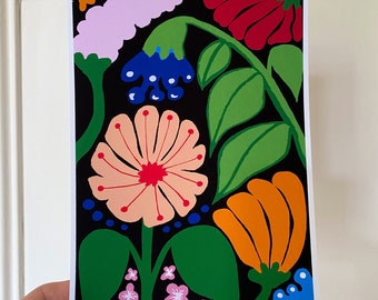 Folk flower/ floral botanical art print. Wall art /flower art print
