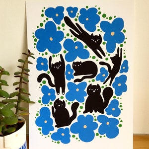Retro/ cat/flower/art print/wall art/ gallery wall print/housewarming gift/nursery wall print/kids room art print