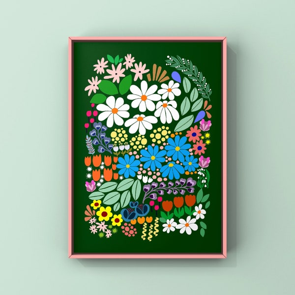 Flowers art print/ floral art print/ flower wall art/ gallery wall art/ home decor/ floral artwork/ floral art/ retro art/nature art