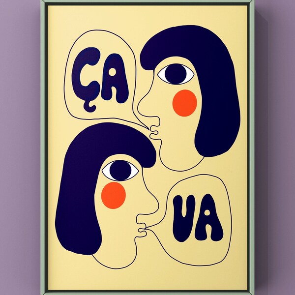 Ça va character art print/ french quote art print/ fun art print/ gallery wall art/ quote art print/ how are you art print/ home decor/