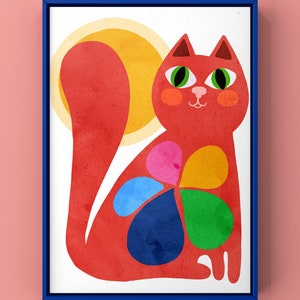 Colourful Cat art print/ retro cat art print/ cat art/ cure art print/ art cat/ retro art/ gallery wall art/ retro home decor/ cat design