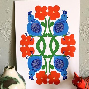 Retro/Vogel /60er/70er Jahre Stil/ Vintage inspiriert/Vintage Effekt/Mid Century Stil/Flower Power Kunst/Mod Stil/Galerie Wand Druck/Retro Home Dekor