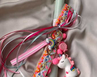 Orthodox Unicorn Easter Candle Lambada λαμπάδα Handmade Pascha Candle Christening Candle Traditional Lampada Paschalini