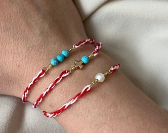 Bracelet Martis Marche Tradition grecque Le printemps arrive mauvais œil bonne chance Ficelle orthodoxe rouge blanc Protection solaire