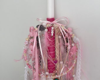 Dreamcatcher Greek Orthodox Easter Candle Lambada Personalised Named Handmade Pascha Candle Christening Traditional Lampada Paschalini