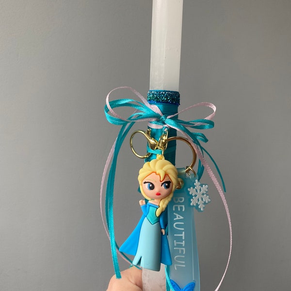 Princess Elsa Greek Orthodox Easter Candle Lambada Personalised Named Handmade Pascha Candle Christening Traditional Lampada Paschalini