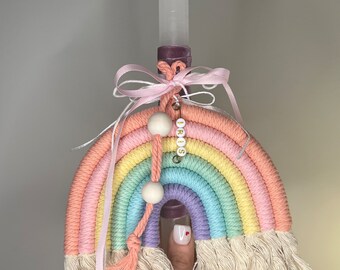 Personalised  Rainbow Easter Candle Lambada And Box Named Handmade Pascha Candle Christening Candle Traditional Lampada Paschalini