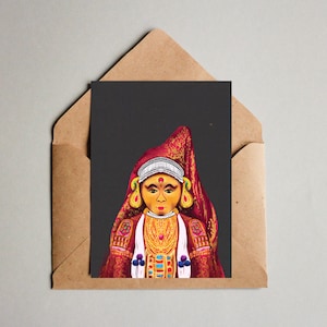 Ansichtkaart: The Gentle One | De glanzende vorm | Minukku | Kunst | Indiase | Kathakali Illustraties | Stationaire | Cadeau | Reiskaarten|
