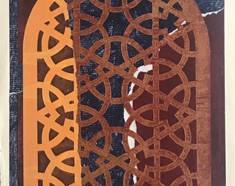 Mashrabiya 3 - Collage and Gouache artwork by Glyn Powell