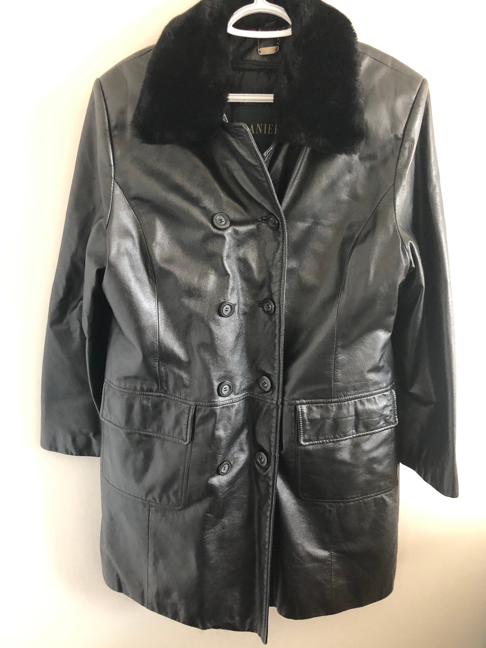 Long Danier Genuine Leather Jacket With Faux Fur Collar | Etsy