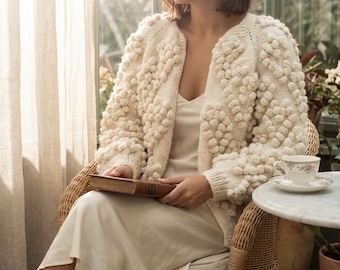 Bobble Cardigan Knitting Pattern PDF, Textured Oversized Sweater, Cozy Women’s Chunky Knitwear Tutorial