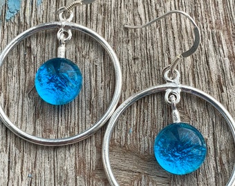 Dichroic Glass Earrings Handmade Cornwall Drop in the Ocean Clear Aqua Blue