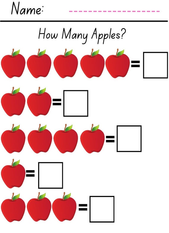 Preschool apple math worksheets