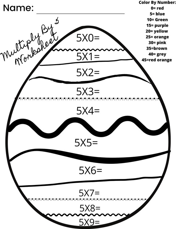 Multiply By 5 Worksheet, Color By Number Worksheet, Math Worksheet, Easter Math Worksheet, Spring Math Worksheet, Elementary Worksheet