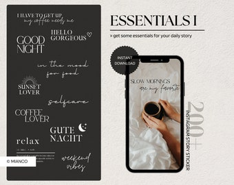 200+ Instagram Story Sticker - ESSENTIALS I - Instagram Storysticker, Storyelemente, Lineart, Schriftzüge, daily essentials, basics, coffee