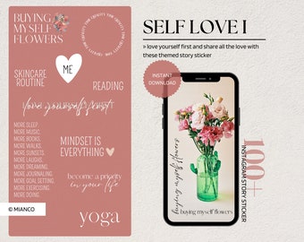 100+ Instagram Story Sticker - SELFLOVE I - Instagram Story Sticker, Storyelemente, Schriftzüge, me time, routine, PNG, digital download