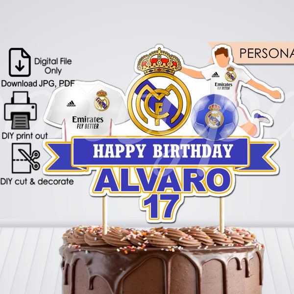 Topper per torta del Real Madrid, Topper di compleanno del Real Madrid, Solo file digitale