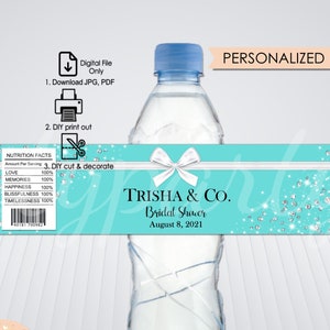 Designer Water Bottle Label, Bridal Shower Bottle Label, Digital File Only