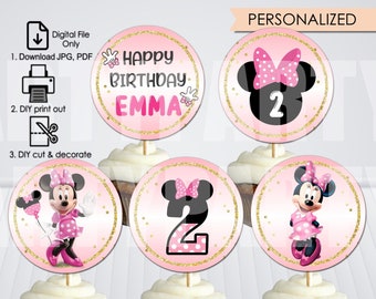 Minnie Pink Gold Cupcake Toppers, Digital File Only