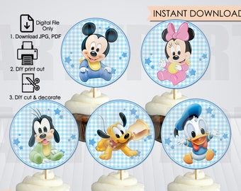 Non-Personalized Baby Mickey Cupcake Toppers, Instant Download, Digital File Only