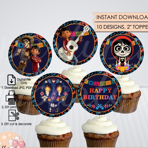 Non-Personalized Coco Cupcake Toppers, 2" Cupcake Toppers, Instant Download, Digital File Only