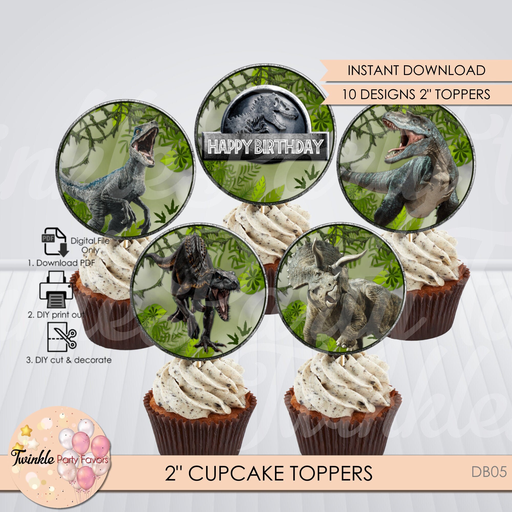 Jurassic World Cupcake Toppers Set Digital Etsy Festa 071