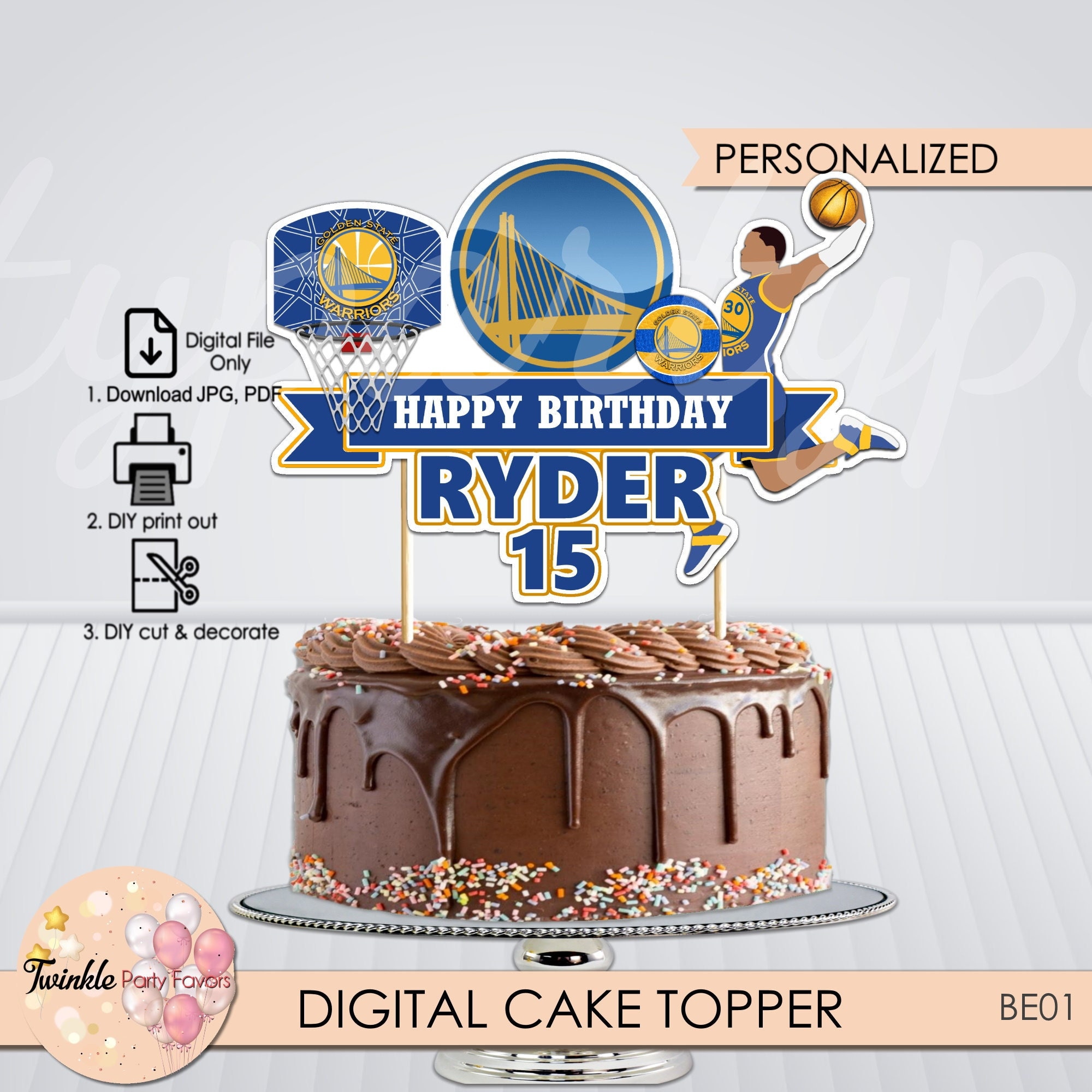2 Tier Golden State Warrior Themed Birthday Cake 