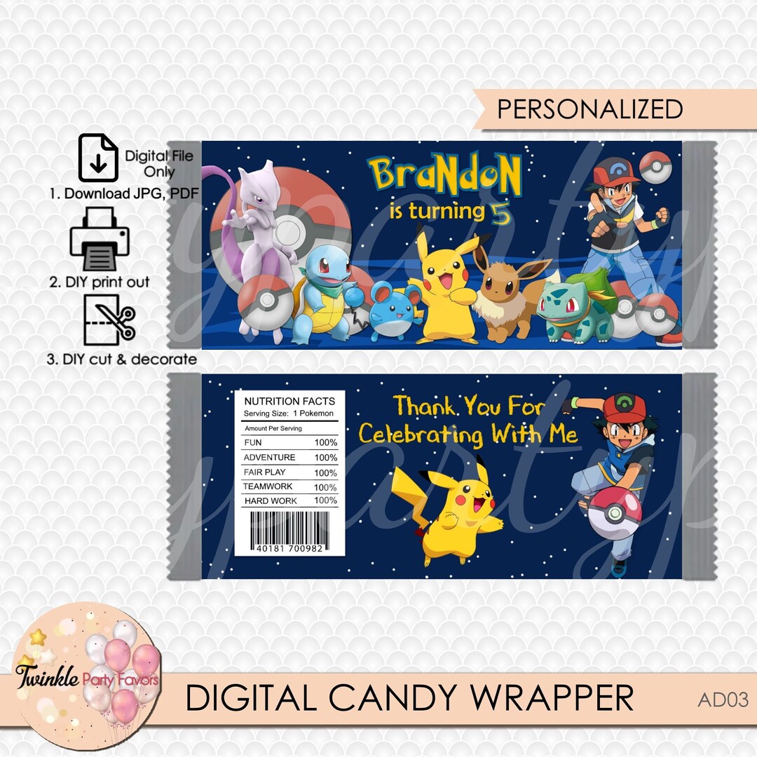 Pokemon Candy Wrapper Pokemon Chocolate Wrapper Pokemon - Etsy