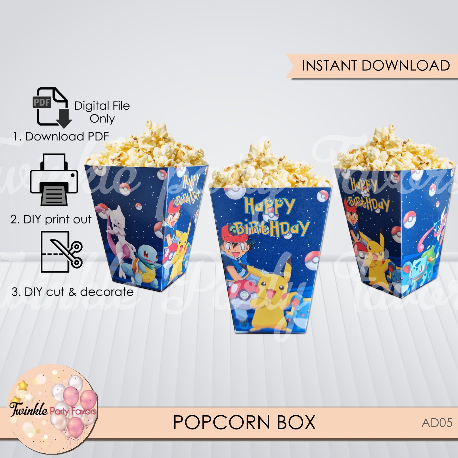 Pokemon Popcorn Box Pokemon Favor box Pikachu Popcorn Box Etsy