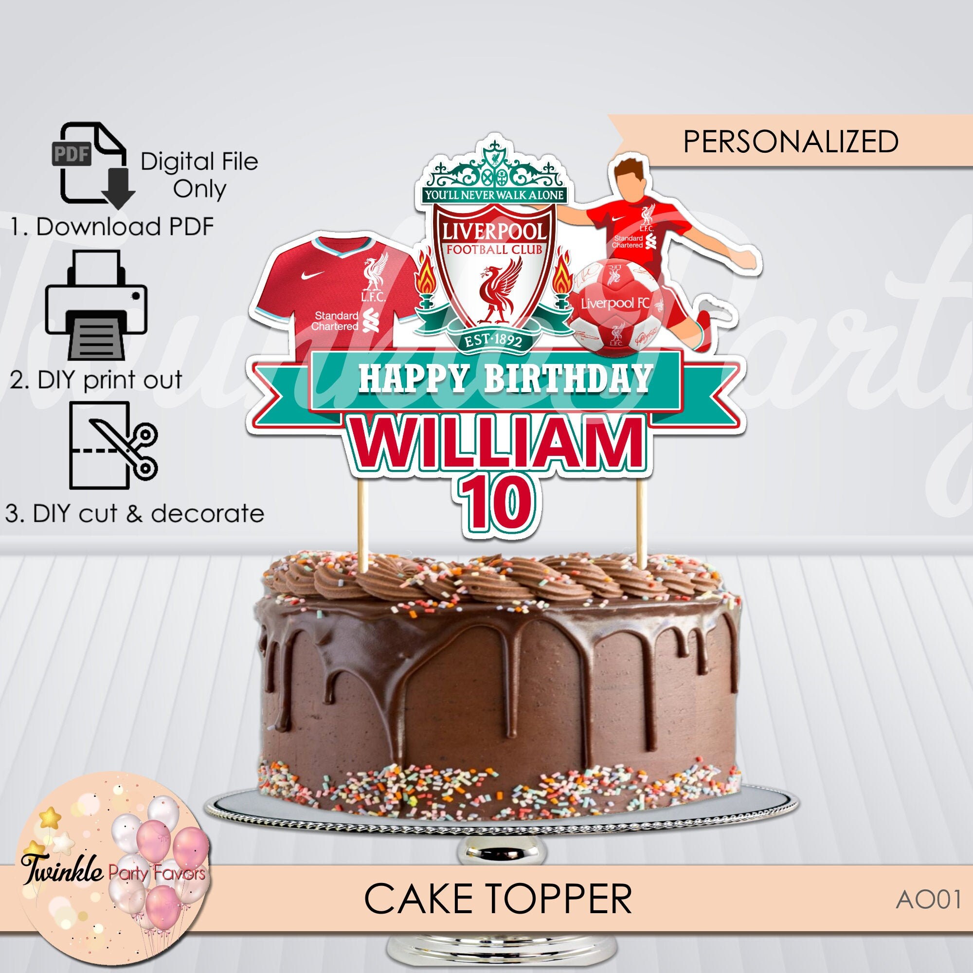 Liverpool Cake Topper Liverpool Party Supplies Soccer Party Etsy