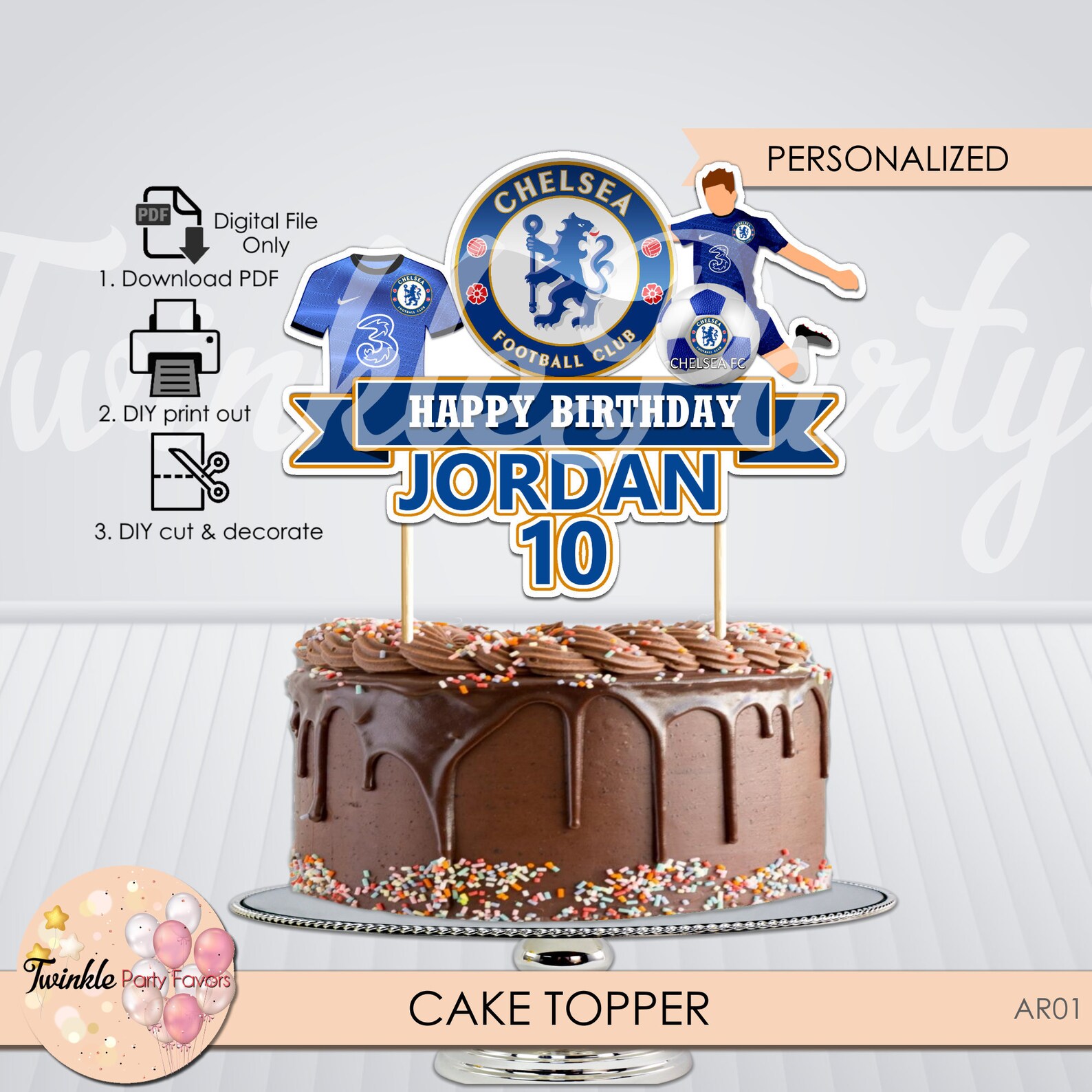 Chelsea Cake Topper Chelsea Party Supplies Soccer Party Etsy