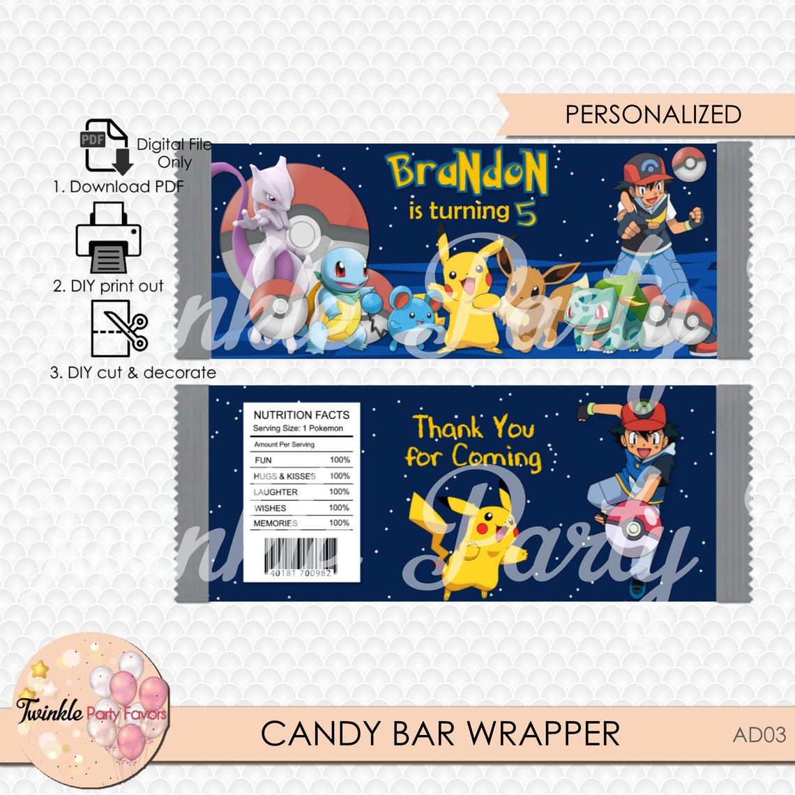 Pokemon Candy Wrapper Pokemon Chocolate Wrapper Pokemon | Etsy