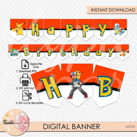 Pokemon Banner Pokemon Birthday Banner Instant Download - Etsy
