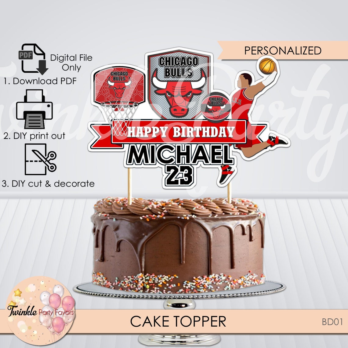 Chicago Bulls Cake Topper Chicago Bulls Birthday Chicago Etsy