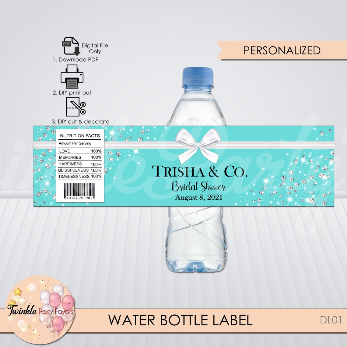 Designer Water Bottle Label Bridal Shower Bottle Label | Etsy