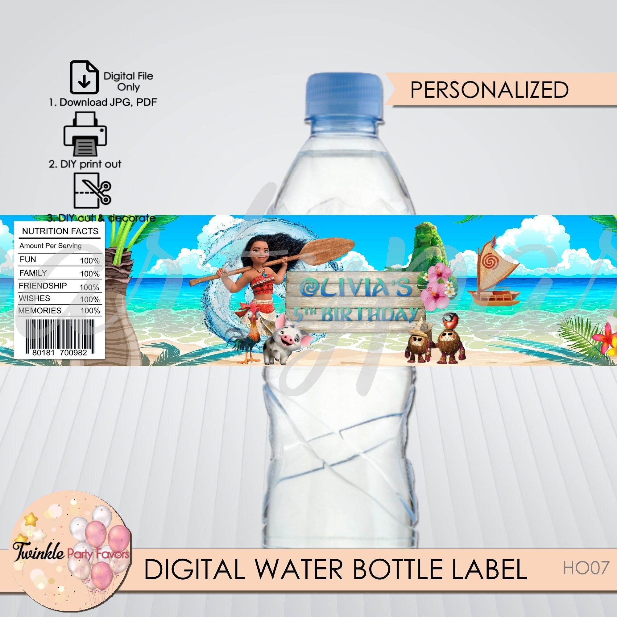 Editable Moana Water Bottle Labels Moana Birthday Party Table 