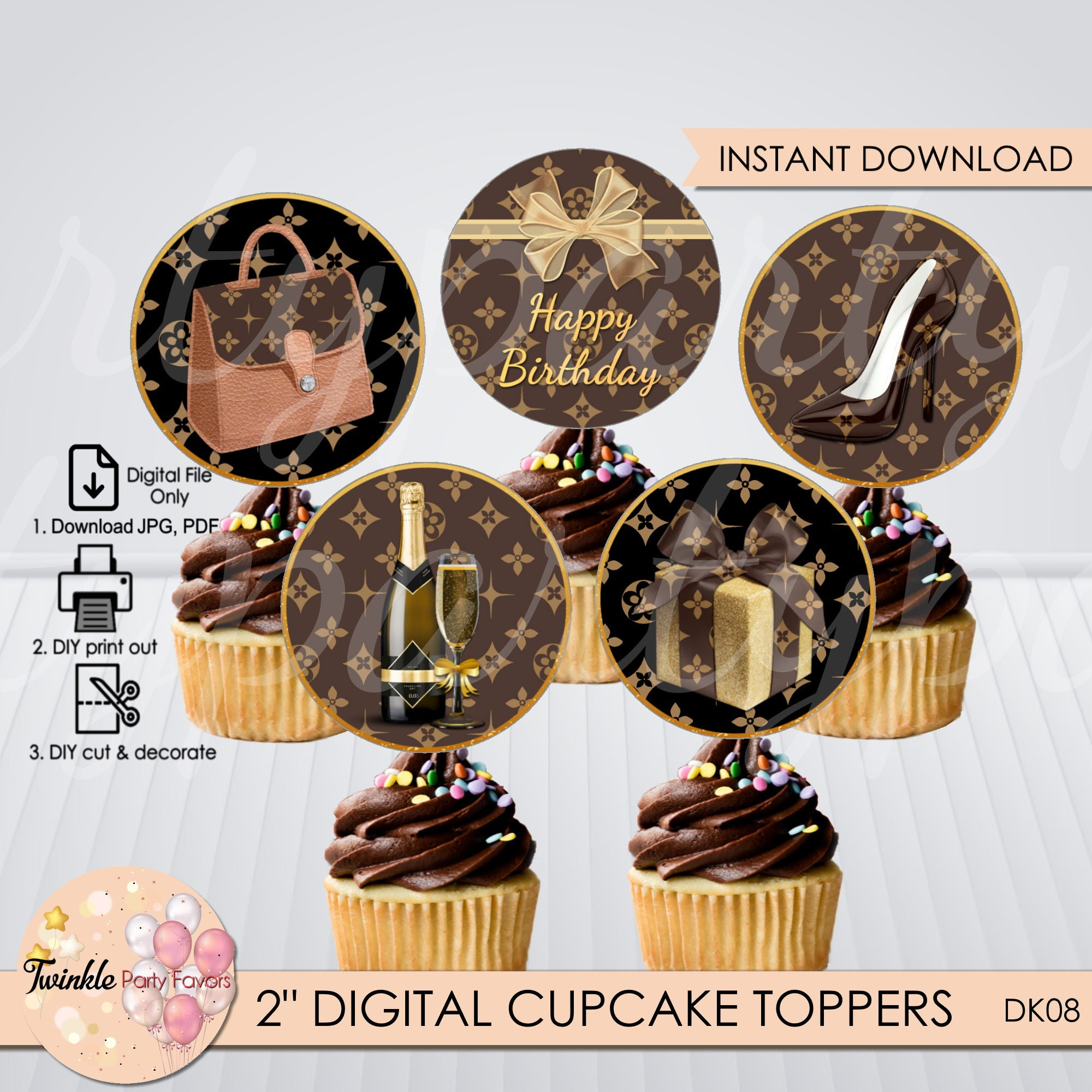 Non-personalized Designer Cupcake Toppers Instant Download 