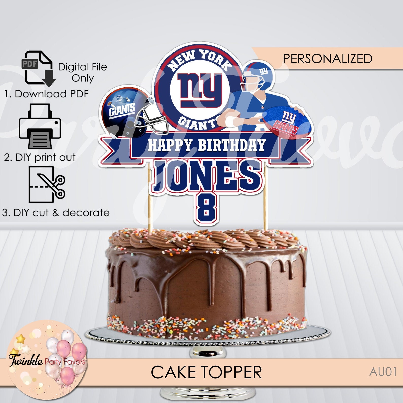 New York Giants Cake Topper New York Giants Topper New York Etsy