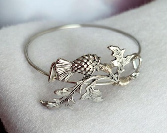 Silver adjustable thistle bangle