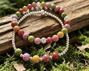 Stretch Alashan Achat und echte Sterling Silber Perlen Stacking Armbänder.