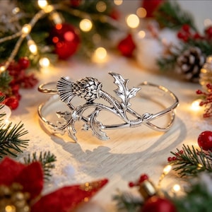 Silver tone  adjustable thistle cuff