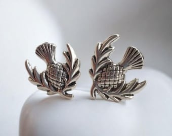 Silver Scottish Thistle stud earrings