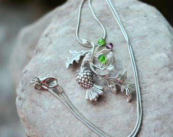 Orecchini Pendenti A Goccia VONALA – Ciondolo Cardo Scozzese In Argento 925 Con Zirconi Viola, Per Donna, Ipoallergenici