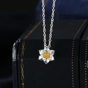 Sterling Silver Welsh Daffodil Pendant Necklace: Gold Plated Flower