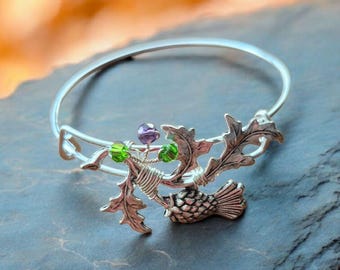 Silver and crystal expandable thistle bangle