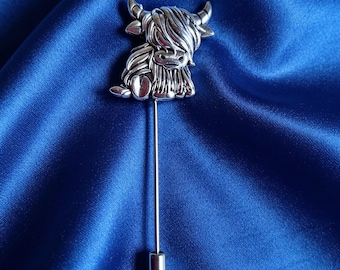 silver toned highland cow coo pin brooch