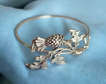 Silver adjustable thistle bangle