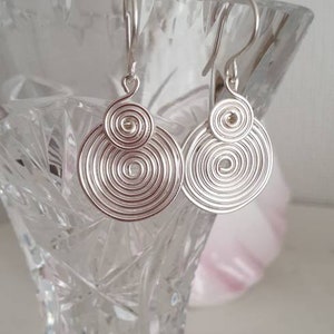 Large silver double spiral earrings with 925 sterling silver earhooks