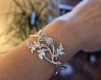 Silver tone  adjustable thistle cuff